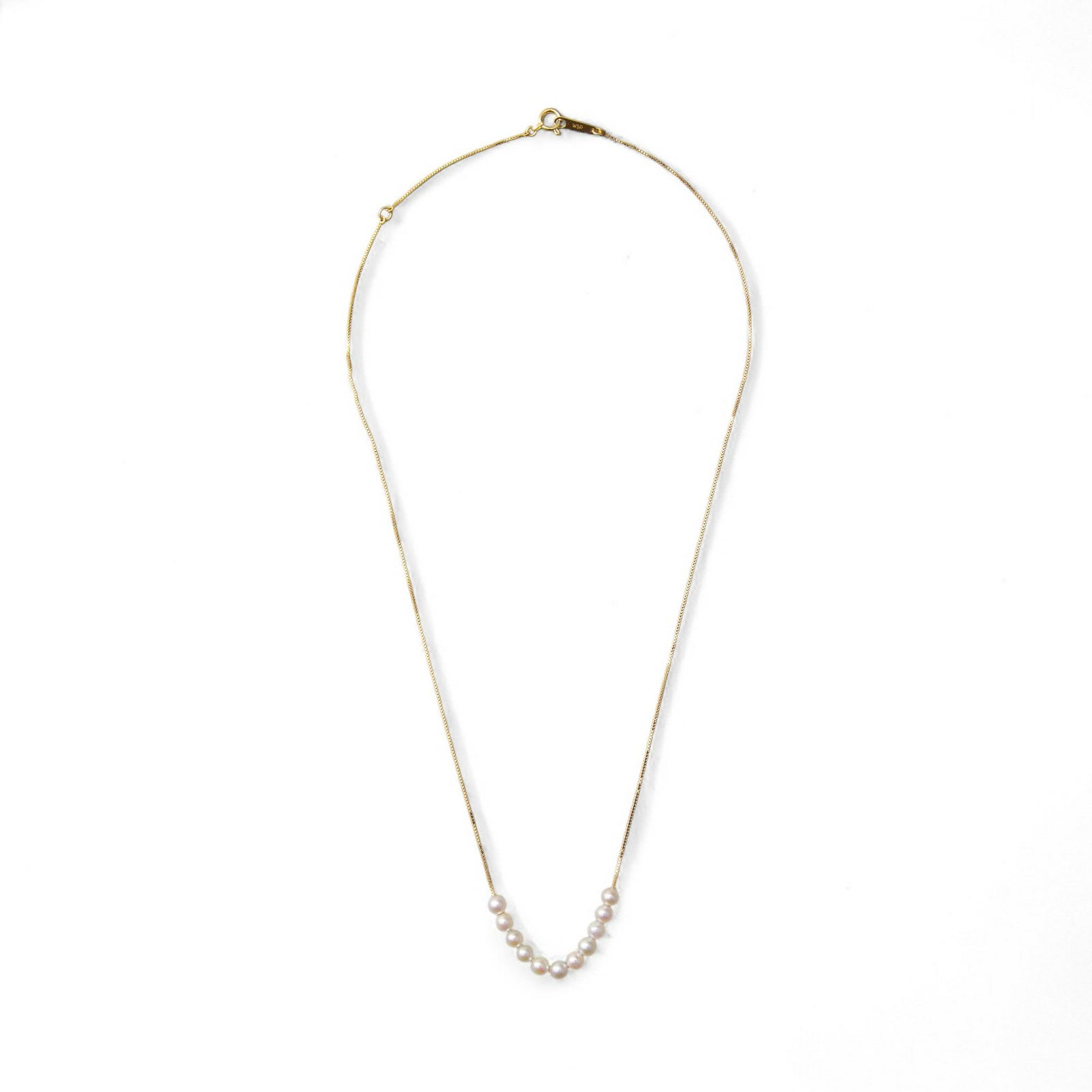 雑誌掲載★ K18/K18WG ベビーパール 11粒 スルーネックレス ～SMILEY(スマイリー)～ あこや真珠 ホワイト系 3.5-4.0mm ベネチアンチェーン 40cm[n4] (真珠 パール ネックレス ペンダント)（プレゼント スマイル ネックレス）6月誕生石