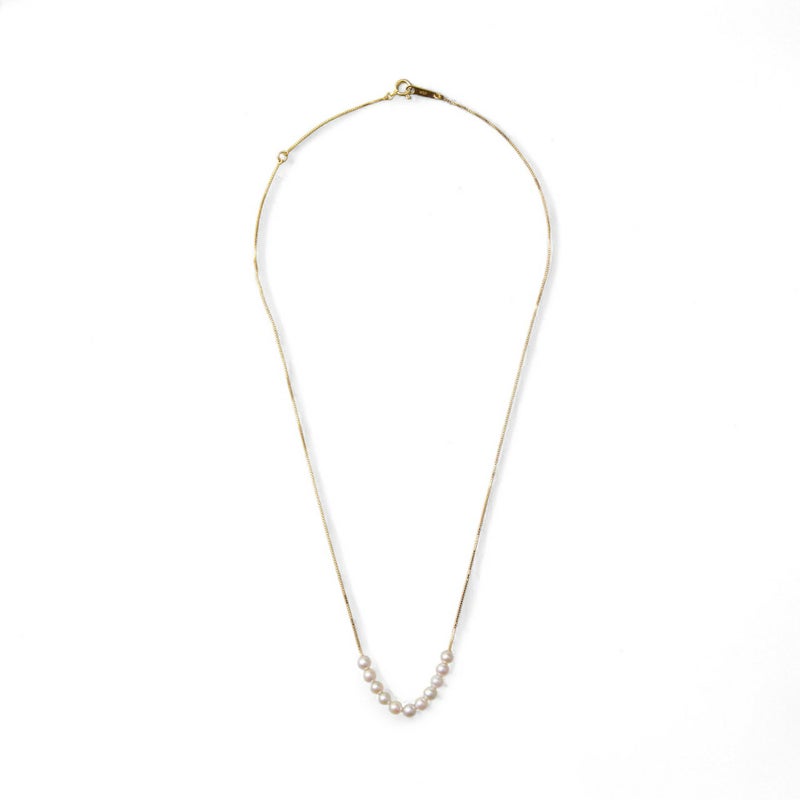 雑誌掲載★ K18/K18WG ベビーパール 11粒 スルーネックレス ～SMILEY(スマイリー)～ あこや真珠 ホワイト系 3.5-4.0mm ベネチアンチェーン 40cm[n4] (真珠 パール ネックレス ペンダント)（プレゼント スマイル ネックレス）6月誕生石