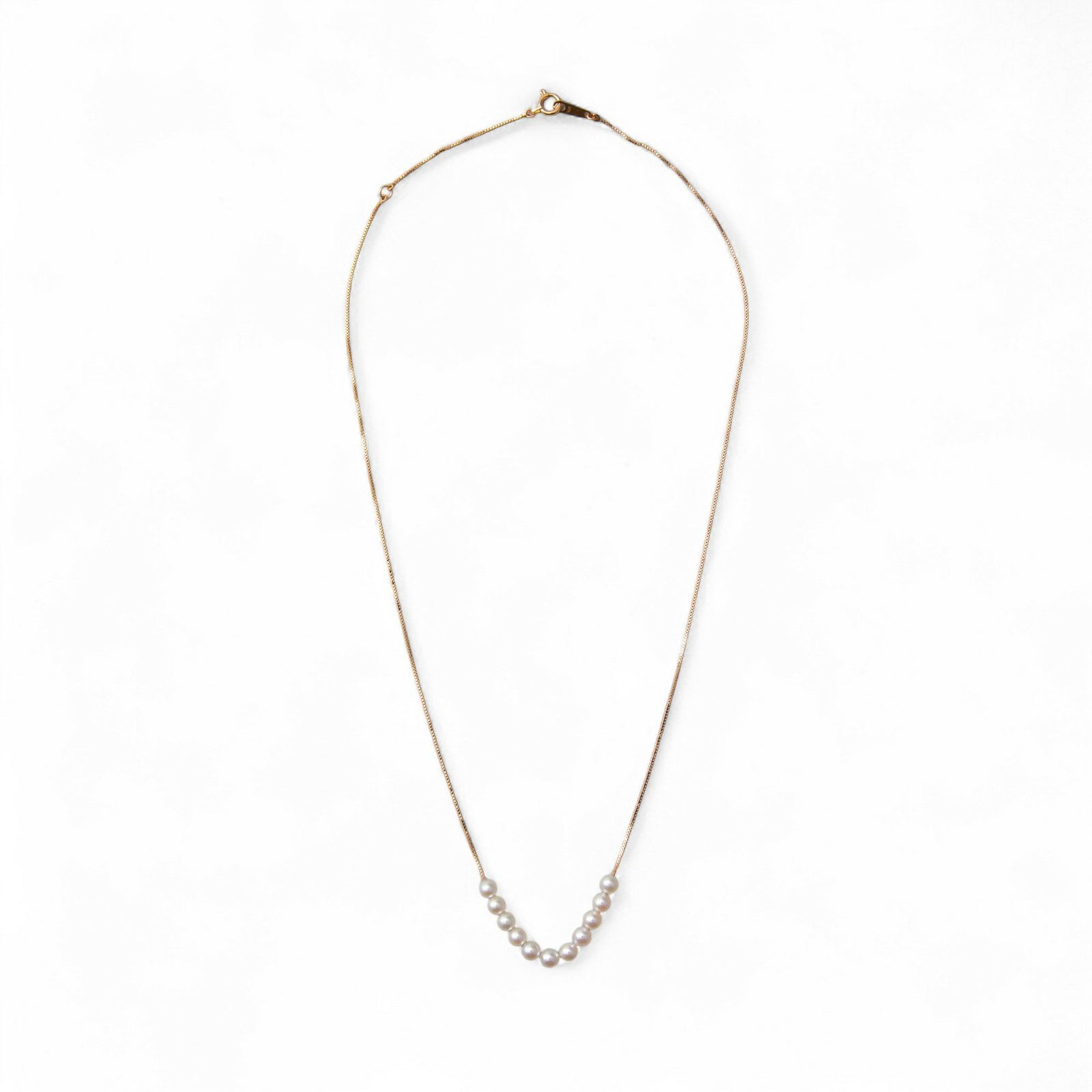 雑誌掲載★ K18/K18WG ベビーパール 11粒 スルーネックレス ～SMILEY(スマイリー)～ あこや真珠 ホワイト系 3.5-4.0mm ベネチアンチェーン 40cm[n4] (真珠 パール ネックレス ペンダント)（プレゼント スマイル ネックレス）6月誕生石