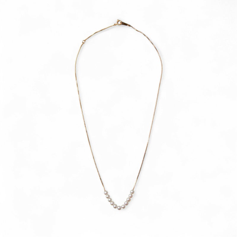 雑誌掲載★ K18/K18WG ベビーパール 11粒 スルーネックレス ～SMILEY(スマイリー)～ あこや真珠 ホワイト系 3.5-4.0mm ベネチアンチェーン 40cm[n4] (真珠 パール ネックレス ペンダント)（プレゼント スマイル ネックレス）6月誕生石