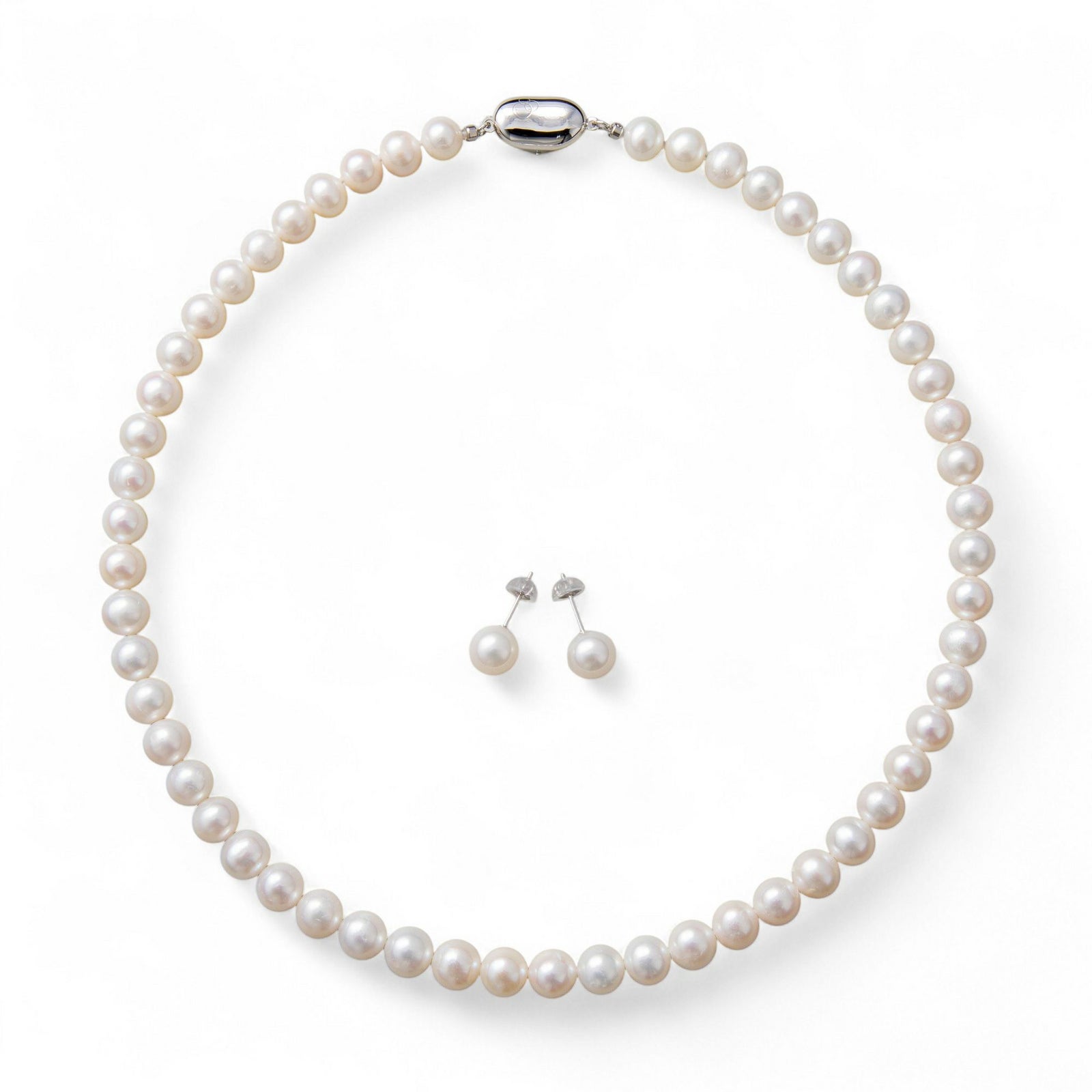 淡水パール ネックレス&ピアス(イヤリング) 2点セット ホワイト系 7.5-8.0mm/8.0-8.5mm BB～C ポテト/ラウンド  [n2][人気 ロングセラー]（真珠ネックレス パールネックレス 本真珠）（冠婚葬祭 フォーマル 入学式 卒業式 成人式）