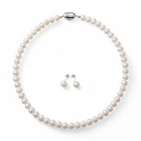 淡水パール ネックレス&ピアス(イヤリング) 2点セット ホワイト系 7.5-8.0mm/8.0-8.5mm BB～C ポテト/ラウンド  [n2][人気 ロングセラー]（真珠ネックレス パールネックレス 本真珠）（冠婚葬祭 フォーマル 入学式 卒業式 成人式）