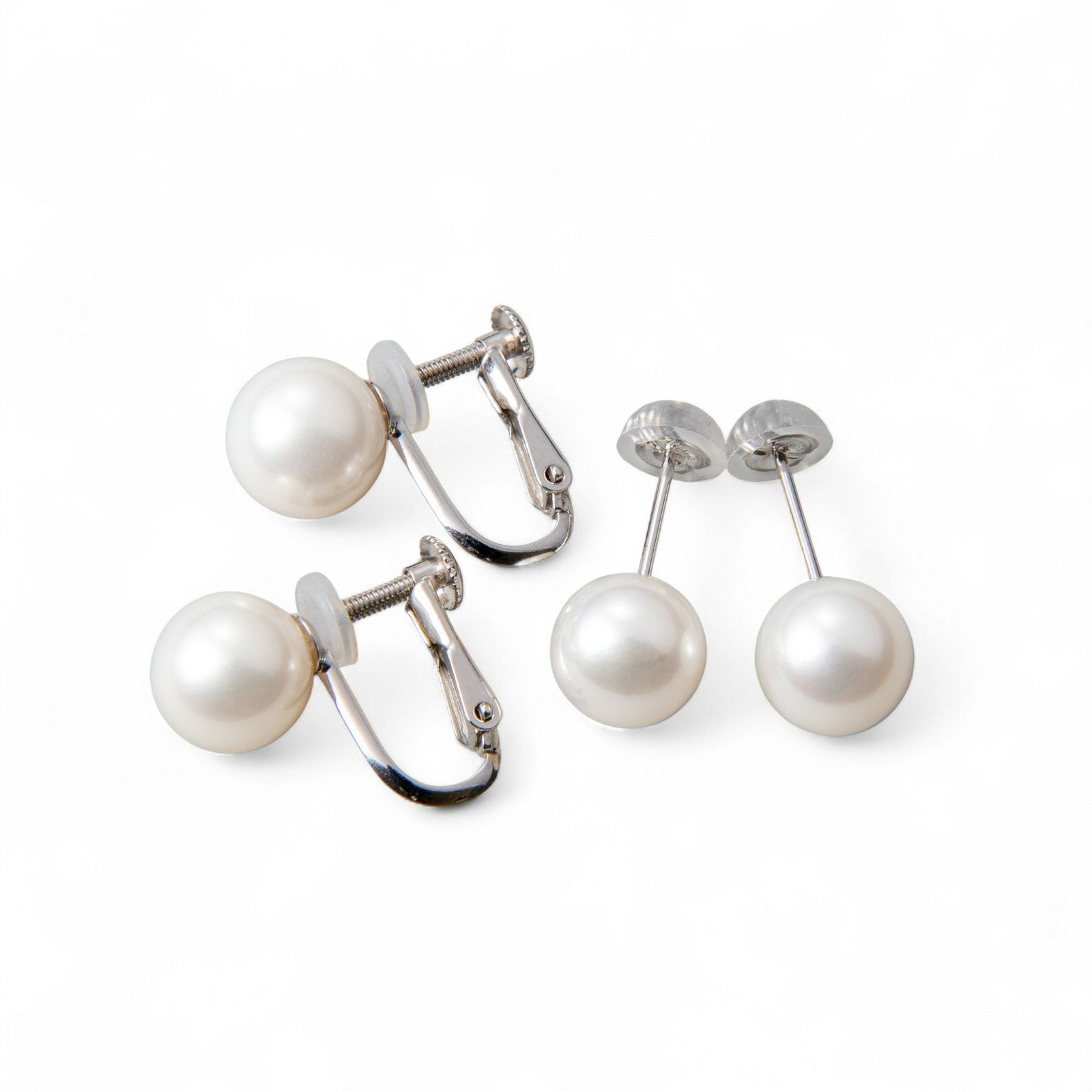 淡水パール ネックレス&ピアス(イヤリング) 2点セット ホワイト系 7.5-8.0mm/8.0-8.5mm BB～C ポテト/ラウンド  [n2][人気 ロングセラー]（真珠ネックレス パールネックレス 本真珠）（冠婚葬祭 フォーマル 入学式 卒業式 成人式）