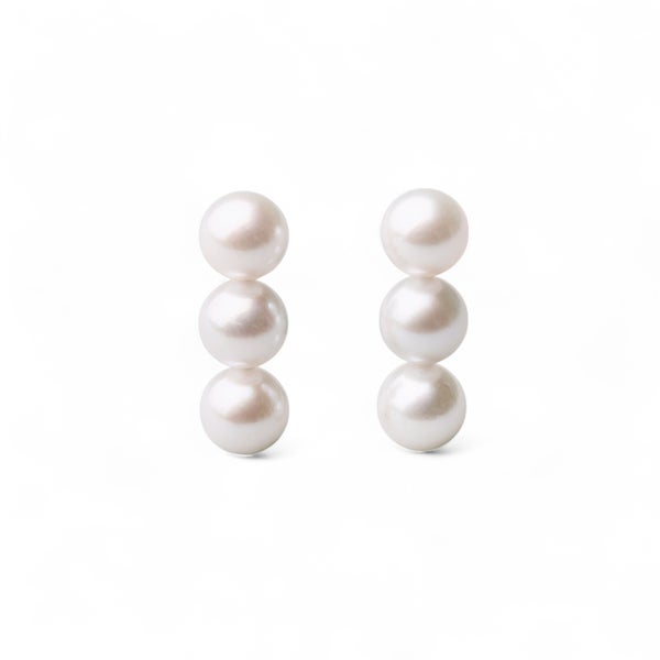 Carina あこや真珠 3粒ピアス5.0-6.0mm K14WG/K18YG