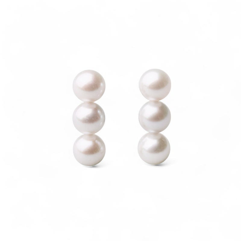 Carina あこや真珠 3粒ピアス5.0-6.0mm K14WG/K18YG