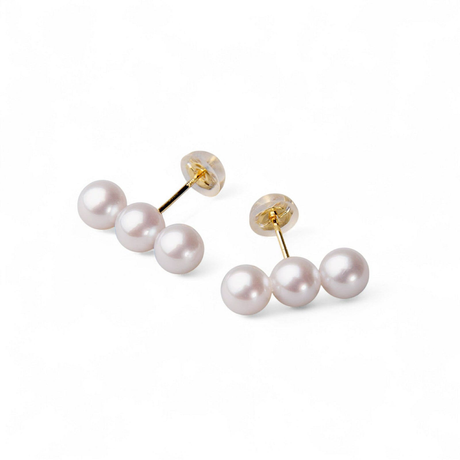 Carina あこや真珠 3粒ピアス5.0-6.0mm K14WG/K18YG