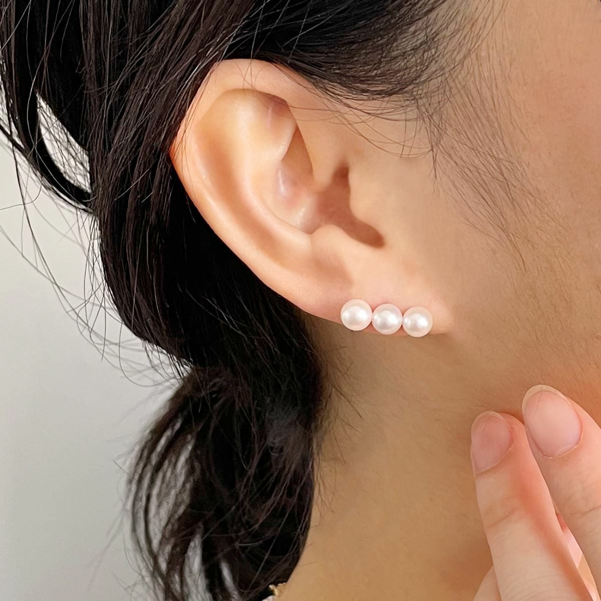 Carina あこや真珠 3粒ピアス5.0-6.0mm K14WG/K18YG | あこや真珠