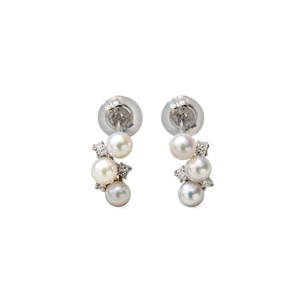 K14WG ベビーパール×ダイヤ スタッドデザインピアス ～Petit Claire(プチクレール)～ あこや真珠 ホワイト系 3.0-3.5mm 0.03ct×2【プレゼント・ギフトにオススメ】【ご購入特典/ジュエリークロス付き】[n5]（真珠 ピアス パールピアス）（プチクレール）6月誕生石