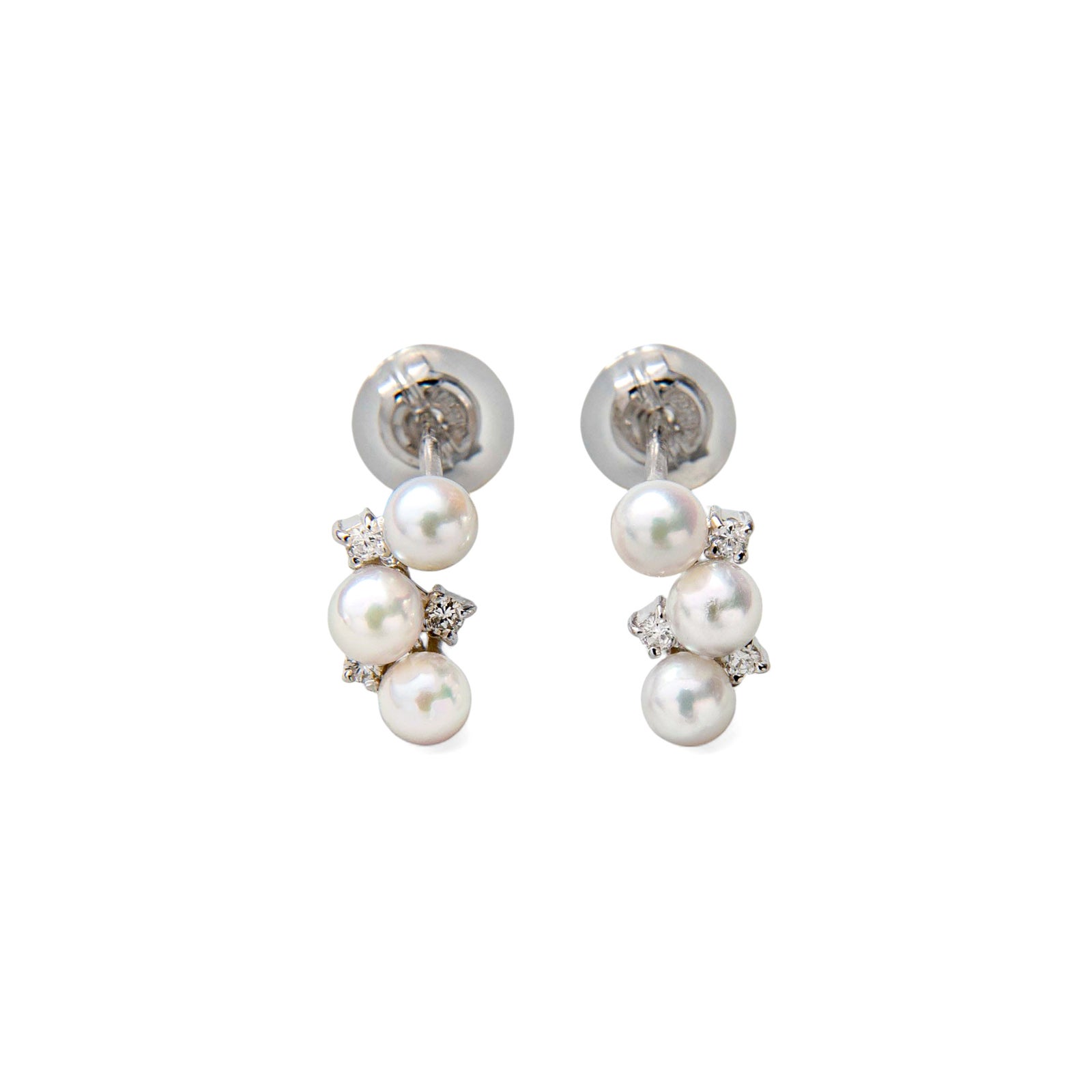 K14WG ベビーパール×ダイヤ スタッドデザインピアス ～Petit Claire(プチクレール)～ あこや真珠 ホワイト系 3.0-3.5mm 0.03ct×2【プレゼント・ギフトにオススメ】【ご購入特典/ジュエリークロス付き】[n5]（真珠 ピアス パールピアス）（プチクレール）6月誕生石