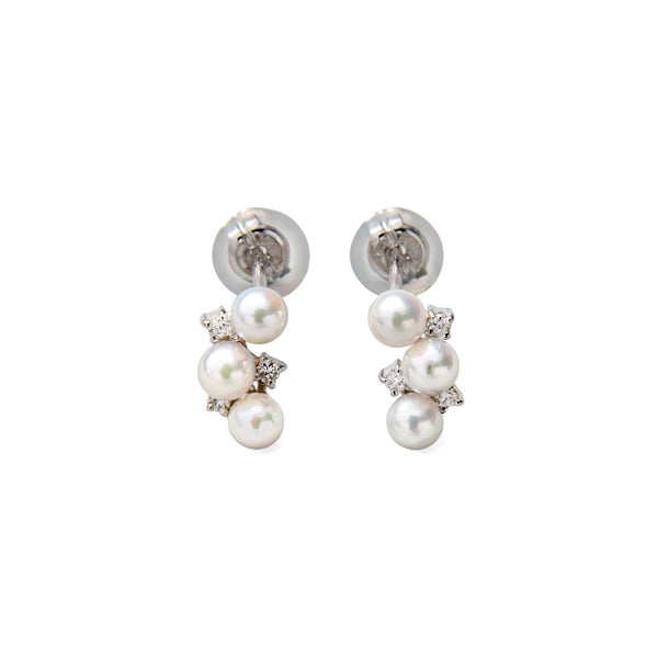 K14WG ベビーパール×ダイヤ スタッドデザインピアス ～Petit Claire(プチクレール)～ あこや真珠 ホワイト系 3.0-3.5mm 0.03ct×2【プレゼント・ギフトにオススメ】【ご購入特典/ジュエリークロス付き】[n5]（真珠 ピアス パールピアス）（プチクレール）6月誕生石