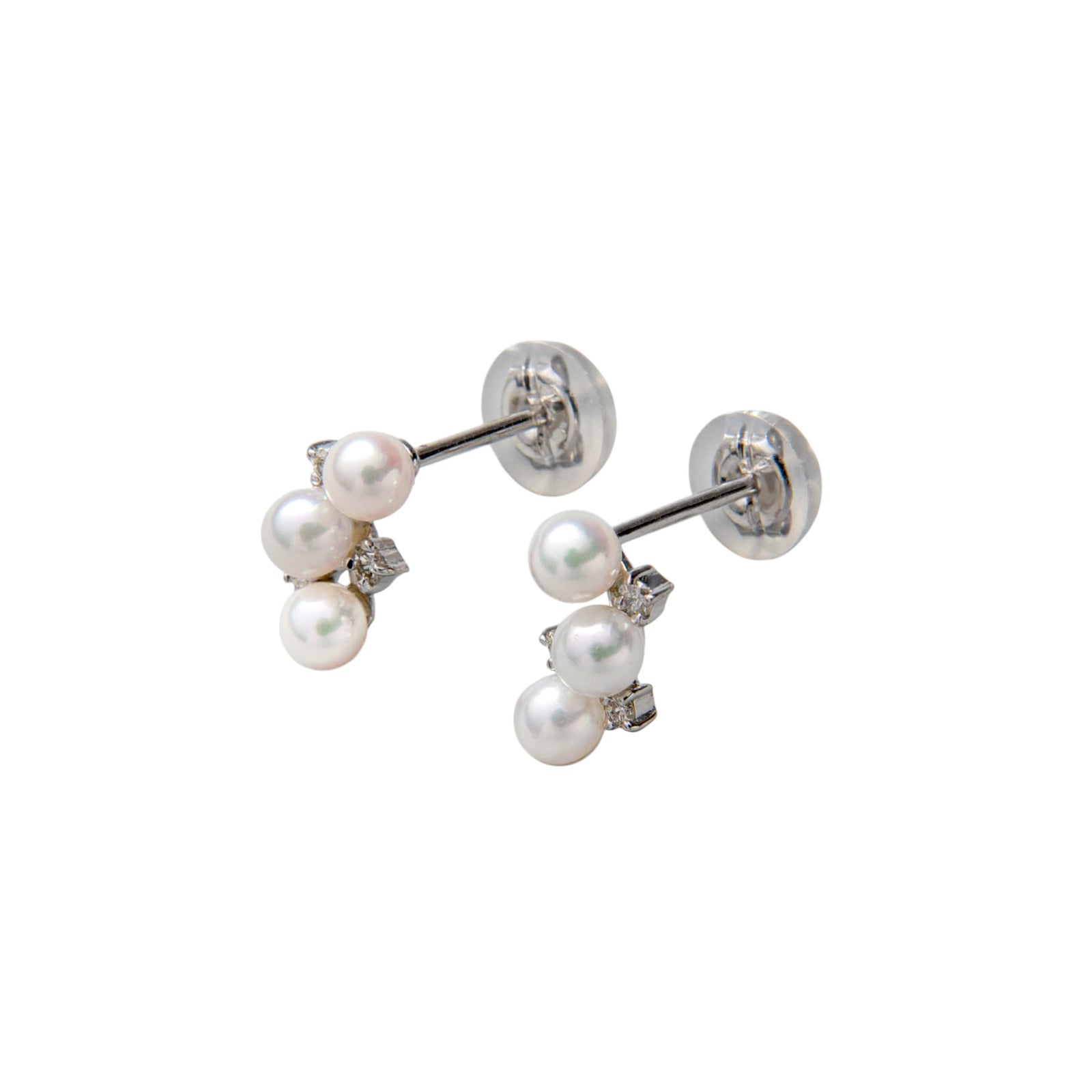K14WG ベビーパール×ダイヤ スタッドデザインピアス ～Petit Claire(プチクレール)～ あこや真珠 ホワイト系 3.0-3.5mm 0.03ct×2【プレゼント・ギフトにオススメ】【ご購入特典/ジュエリークロス付き】[n5]（真珠 ピアス パールピアス）（プチクレール）6月誕生石