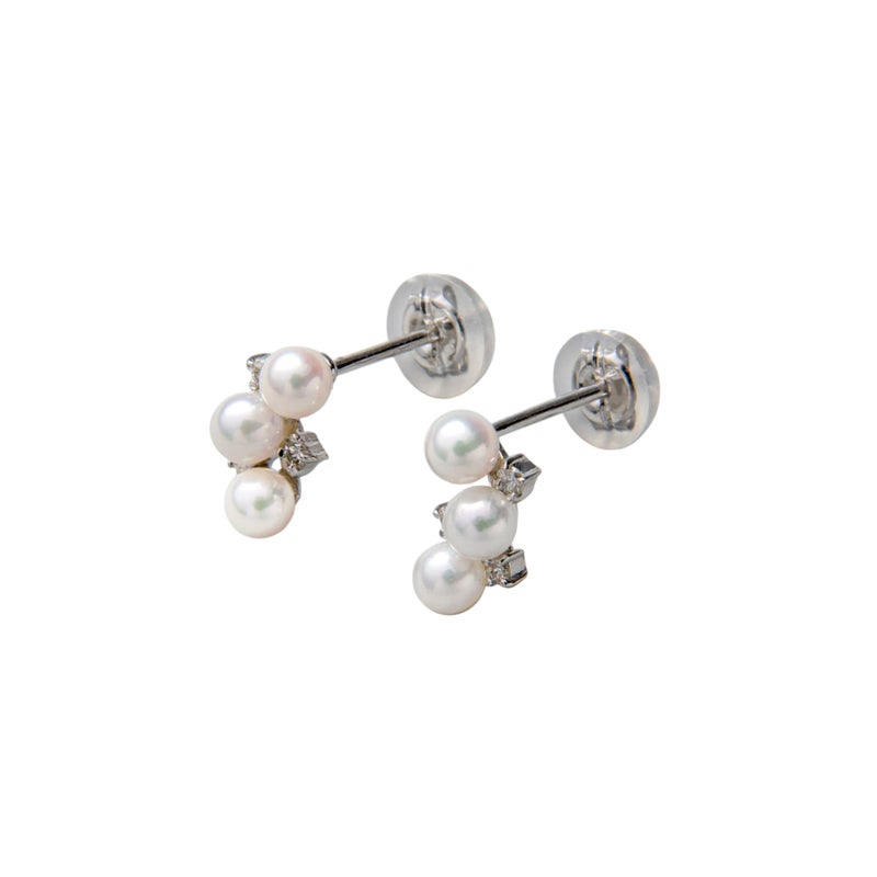 K14WG ベビーパール×ダイヤ スタッドデザインピアス ～Petit Claire(プチクレール)～ あこや真珠 ホワイト系 3.0-3.5mm 0.03ct×2【プレゼント・ギフトにオススメ】【ご購入特典/ジュエリークロス付き】[n5]（真珠 ピアス パールピアス）（プチクレール）6月誕生石