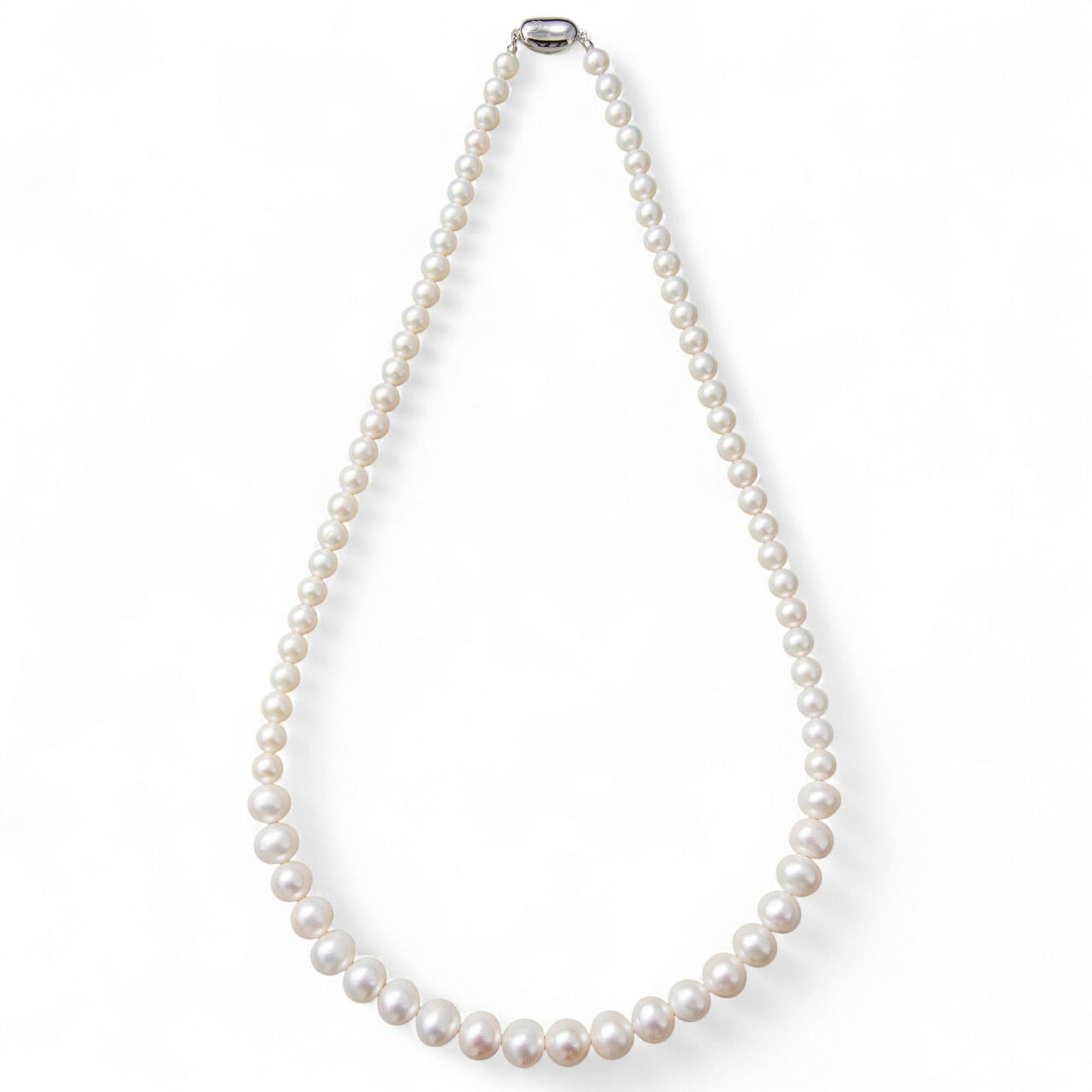 淡水真珠 ロングパールネックレス 60cm マチネーレングス ホワイト系 7.0-11.0mm A～BB～C  ポテト～オーバル ビーンズクラスプ(silver) [n2][60cm ロング][人気 ロングセラー]（フォーマル 入学式 卒業式）