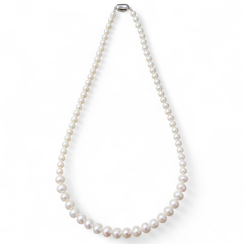 淡水真珠 ロングパールネックレス 60cm マチネーレングス ホワイト系 7.0-11.0mm A～BB～C  ポテト～オーバル ビーンズクラスプ(silver) [n2][60cm ロング][人気 ロングセラー]（フォーマル 入学式 卒業式）