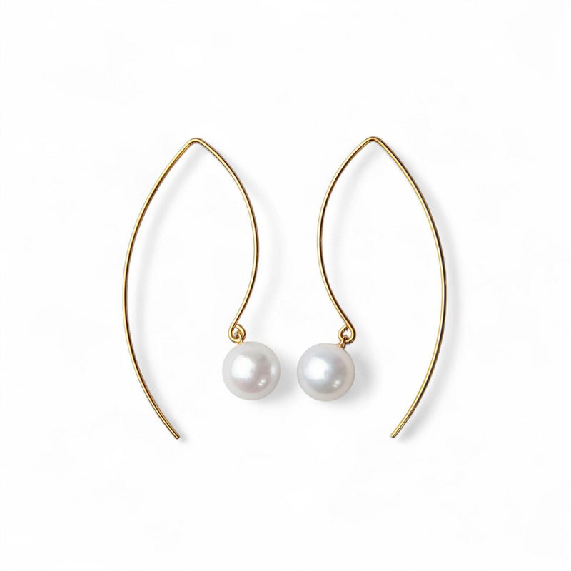 あこや真珠 マーキスフック パールピアス ～Foglia(フォリア)～ ホワイト系 7.5-8.0mm K14WG/K18YG/K18PG ゴールド ピアス ロング(真珠 ピアス)[n3] 6月誕生石