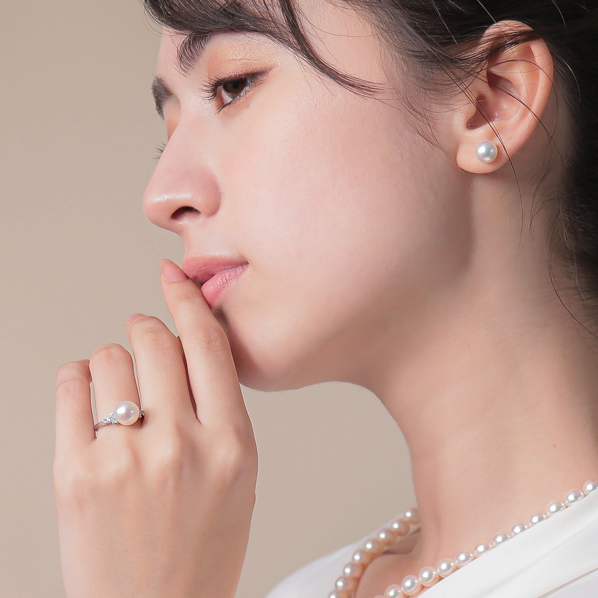 花珠　あこや真珠　ホワイトピンク系　ダブルラインリング　サイズフリー オーロラ花珠真珠 リング9.0-9.5mm PT900 | WSP（ダブルエスピー）公式