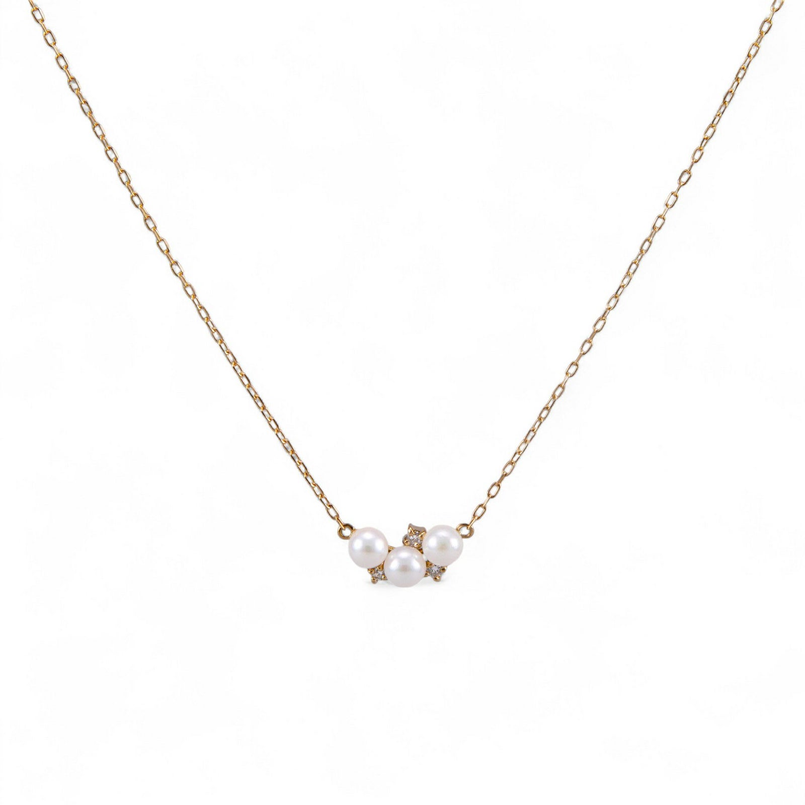 GINGERmirror(2016年秋号)掲載★ K18WG/K18YG ベビーパール×ダイヤ ネックレス ～Petit Claire(プチクレール)～ あこや真珠 3.0-3.5mm 0.03ct 【ご購入特典/クロス付き】 [n2]（プレゼントにおすすめ）6月誕生石