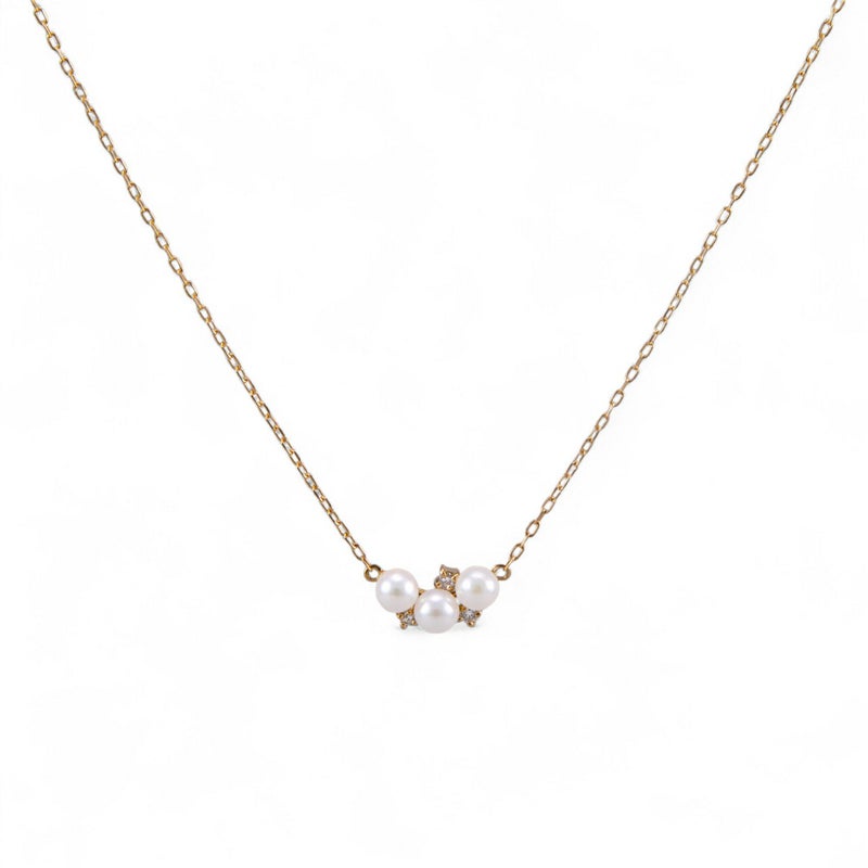 GINGERmirror(2016年秋号)掲載★ K18WG/K18YG ベビーパール×ダイヤ ネックレス ～Petit Claire(プチクレール)～ あこや真珠 3.0-3.5mm 0.03ct 【ご購入特典/クロス付き】 [n2]（プレゼントにおすすめ）6月誕生石