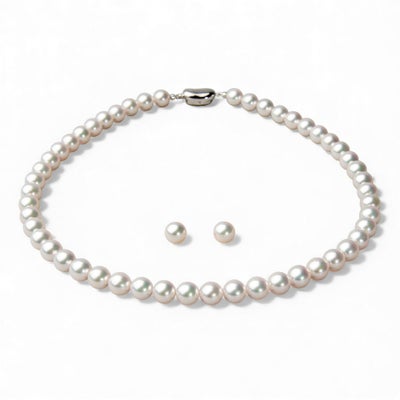 オーロラ天女 真珠ネックレス 2点セット 8.0-8.5mm テリ最上位 高品質 AAA 真珠科学研究所 鑑別書付 パールネックレス パールピアス イヤリング [特選][n4]（アコヤ真珠 本真珠 花珠真珠）（冠婚葬祭 フォーマル 入学式 卒業式 成人式 厄除け 結納）