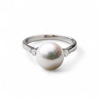 オーロラ花珠真珠 鑑別書付 ダイヤ2石 パールリング（指輪） 9.0-9.5mm AAA ホワイト系 0.10ct Pt900 プラチナ [n4][HS] (真珠 リング アコヤ真珠)(冠婚葬祭 フォーマル 結婚式)