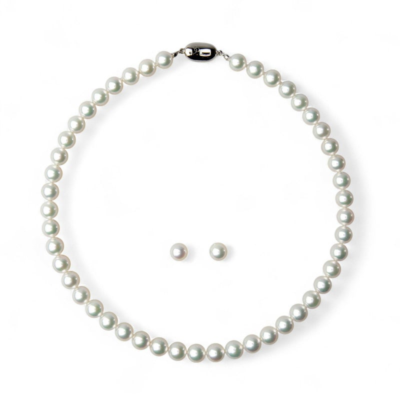 オーロラ花珠真珠 無調色 ネックレス 2点セット 8.5-9.0mm ホワイト系(ナチュラル) ≪ハイクオリティ花珠≫ 高品質 AAA 花珠鑑別書付  パールネックレス パールピアス イヤリング [n5]（真珠ネックレス アコヤ真珠 本真珠）