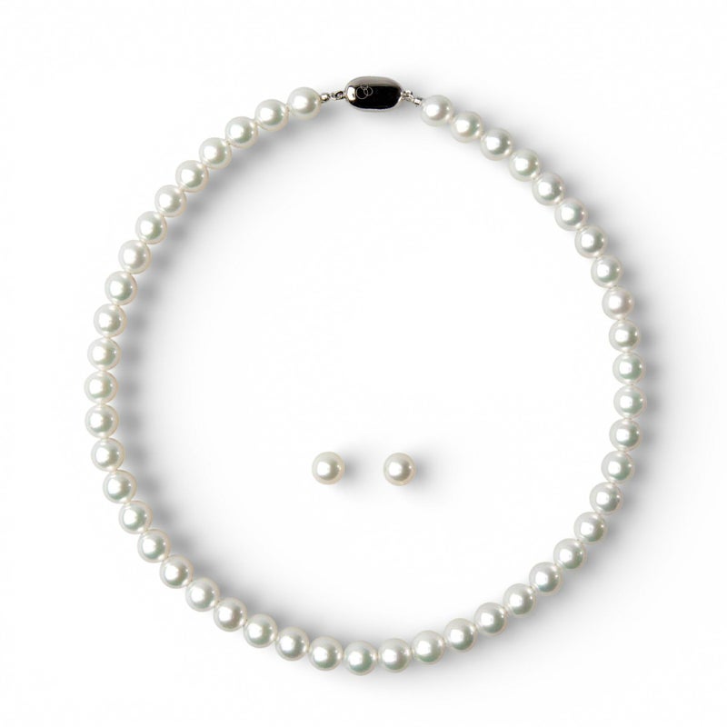 オーロラ花珠真珠 無調色 ネックレス 2点セット 8.5-9.0mm ホワイト系(ナチュラル) ≪グッドクオリティ花珠≫ AAA 花珠鑑別書付  パールネックレス パールピアス イヤリング [n3]（卸直販 還元価格）（真珠ネックレス アコヤ真珠 高品質 本真珠）