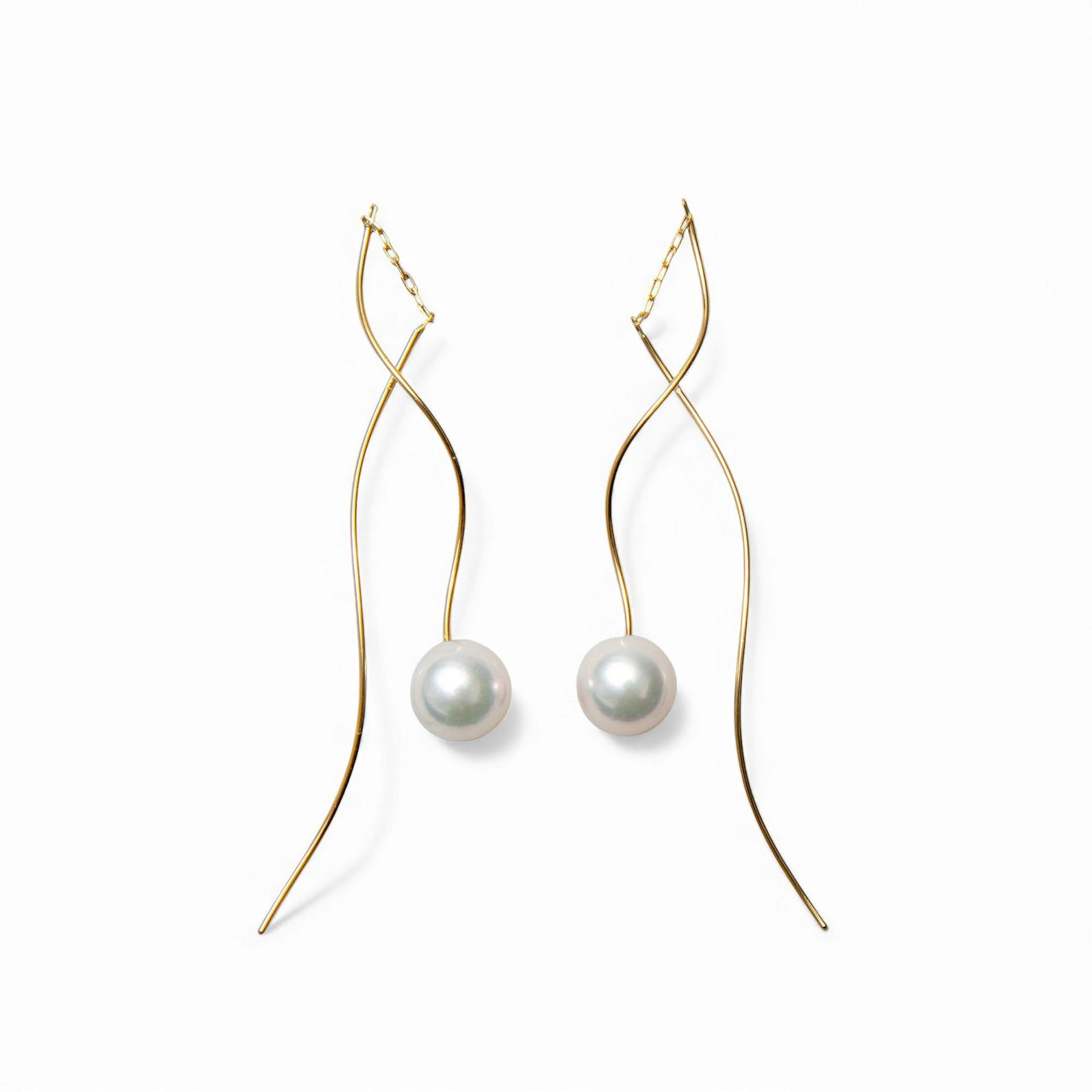 トレンド感たっぷりの新デザイン登場☆あこや真珠 ウェーブデザイン パールピアス ～Foglia(フォリア)～ ホワイト系 7.5-8.0mm K14WG/K18YG/K18PG [n4]6月誕生石