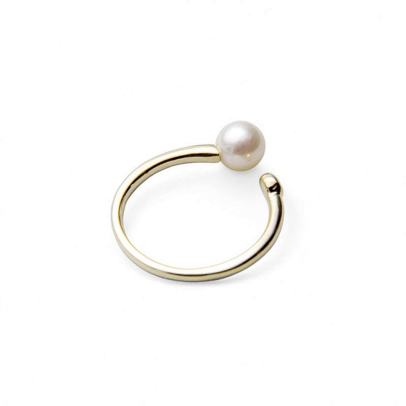 【受注発注品】あこや真珠 パール×ダイヤ フォークリング ～Carina(カリーナ)～ ホワイト系 5.5-6.0mm K18WG/K18 ホワイトゴールド 18金 0.05ct [n6]（パールリング）(大人可愛い おしゃれ）6月誕生石