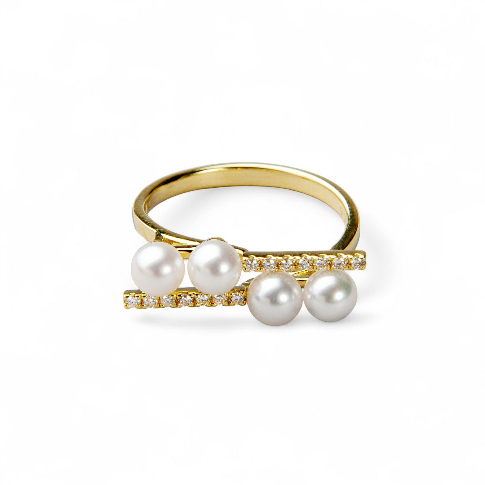 あこや真珠 スタイリッシュ ダイヤ パールリング（指輪） ホワイト系 4.0-4.5mm BBB  K18WG/K18 ホワイトゴールド 18金 0.09ct [n5]（本真珠 リング）（大人カジュアル おしゃれ）