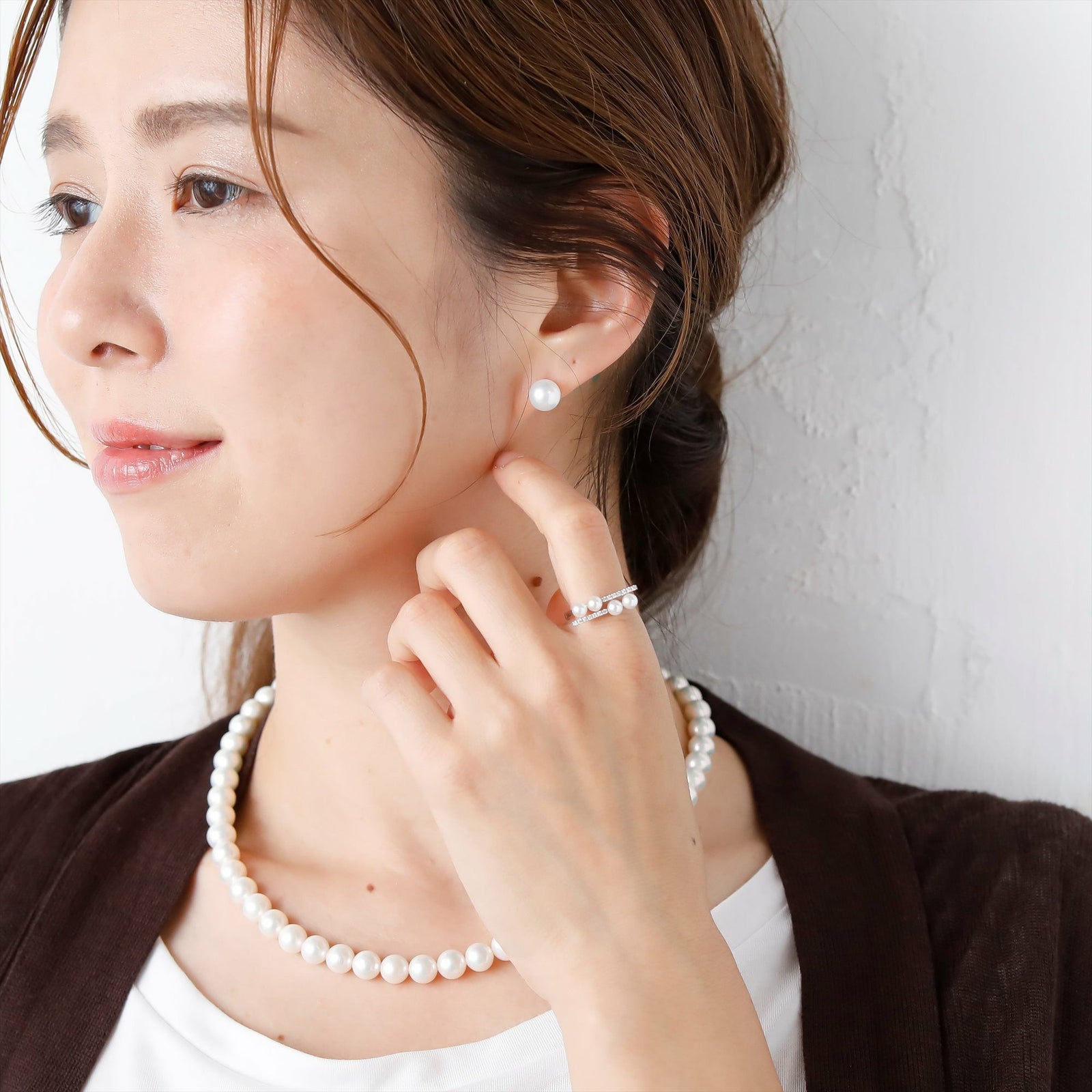 あこや真珠 スタイリッシュ ダイヤ パールリング（指輪） ホワイト系 4.0-4.5mm BBB  K18WG/K18 ホワイトゴールド 18金 0.09ct [n5]（本真珠 リング）（大人カジュアル おしゃれ）