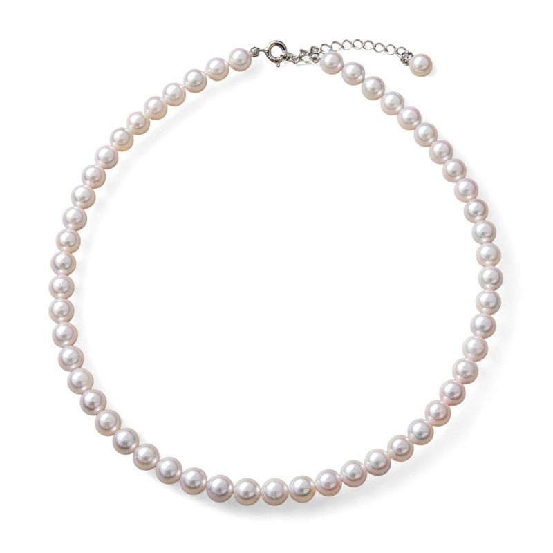 《キッズ用長さが選べる》あこや本真珠 パールネックレス ホワイトピンク系 6.5-7.0mm ビーンズクラスプ（約37cm）/引き輪&アジャスター（約36-41cm） [n2]（入園 入学式 発表会 七五三 結婚式）（キッズ用 パール）（ママ 子供 母娘 親子リンクコーデ）