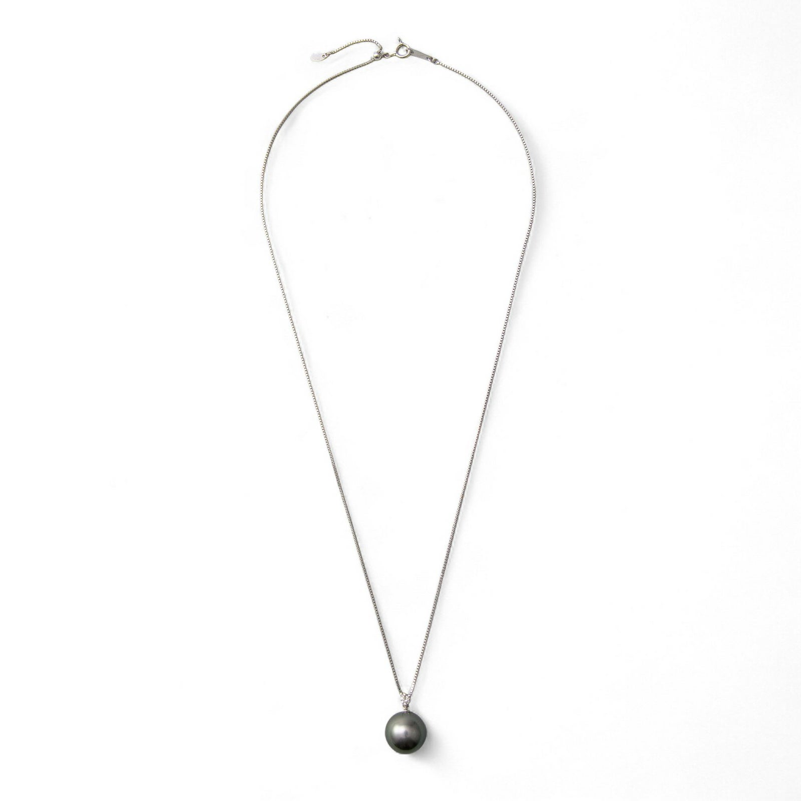 タヒチ黒蝶真珠 ネックレスパールペンダント（チェーン付） グリーン系 11mmUP A～BAC  K18WGホワイトゴールド（本真珠・黒真珠）[Tahitian] [タヒチアンパール][n4]