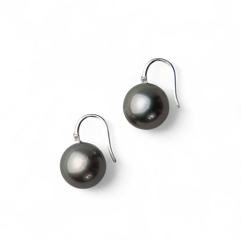 タヒチ黒蝶真珠 アメリカン/フックパールピアス グリーン系 11mmUP A～BAC  K14WGホワイトゴールド（本真珠・黒真珠）[Tahitian] [タヒチアンパール][n4]