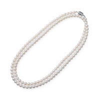 あこや真珠 パールロングネックレス ホワイト系 5.5-6.0mm BB～CC  ラウンド～セミラウンド ビーンズクラスプ（silver）[n2][80cm ロング] （アコヤ本真珠）
