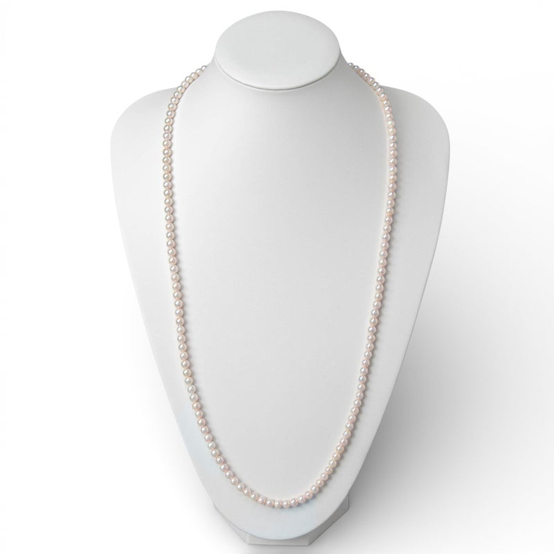 あこや真珠 パールロングネックレス ホワイト系 5.5-6.0mm BB～CC  ラウンド～セミラウンド ビーンズクラスプ（silver）[n2][80cm ロング] （アコヤ本真珠）