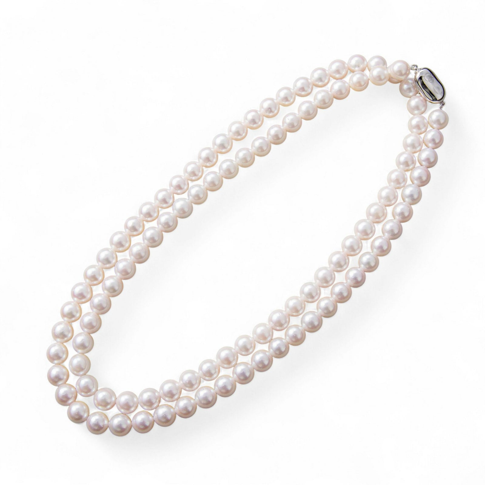 あこや本真珠 ロングパールネックレス パールホワイト系 8.0-8.5mm [80cm ロング] BBB～C  ラウンド ビーンズクラスプ（silver）シルバー（アコヤ本真珠 入学式　結婚式 パーティ フォーマル）[n2]