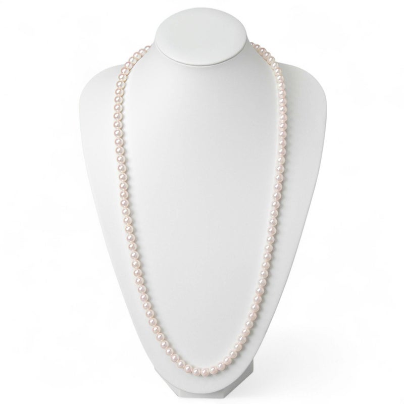 あこや本真珠 ロングパールネックレス パールホワイト系 8.0-8.5mm [80cm ロング] BBB～C  ラウンド ビーンズクラスプ（silver）シルバー（アコヤ本真珠 入学式　結婚式 パーティ フォーマル）[n2]