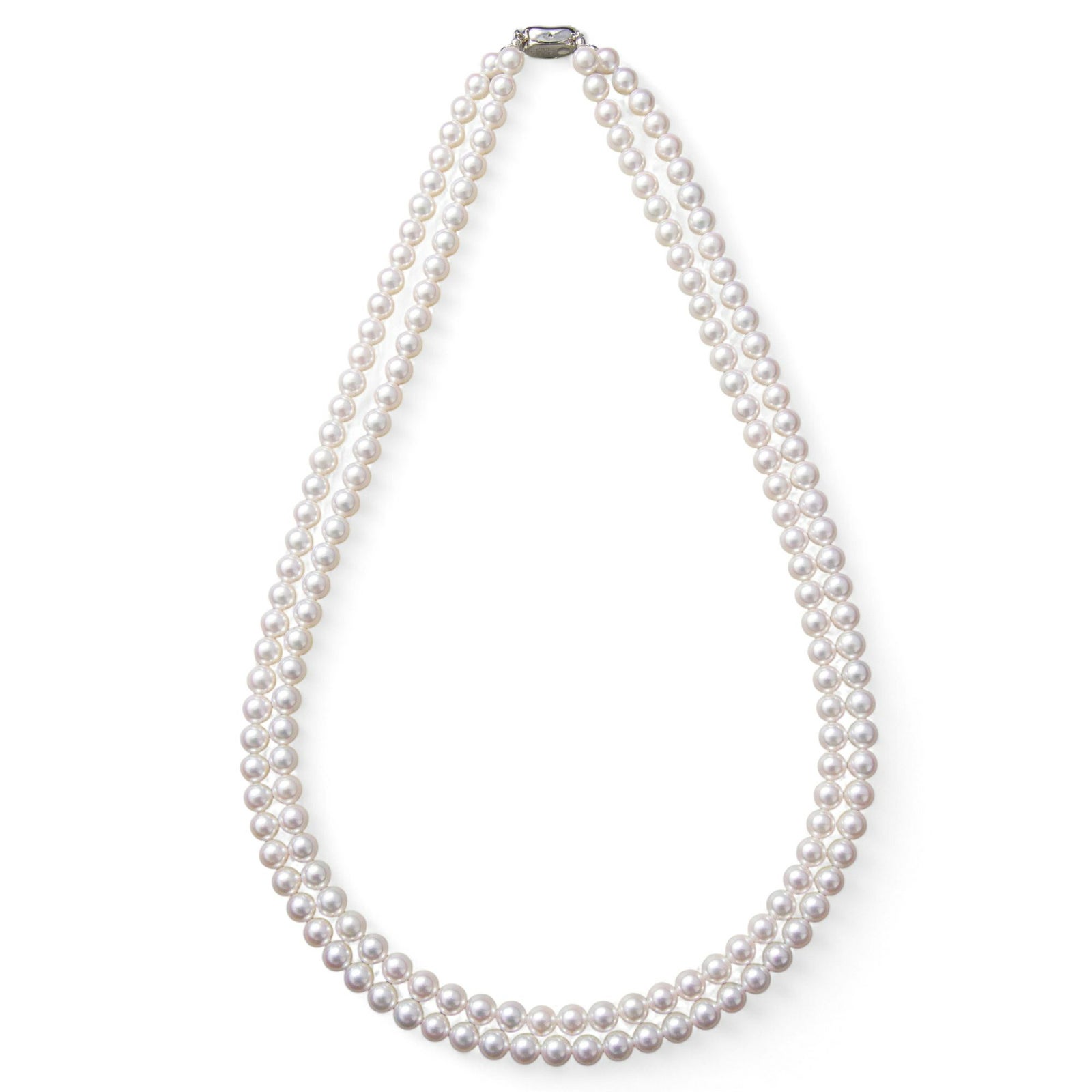 あこや本真珠 2連パールネックレス パールホワイト系 7.0-7.5mm [60cmロング] AAB ラウンド ビーンズクラスプ（silver）[n2]（アコヤ本真珠 入学式　結婚式 パーティ フォーマル）