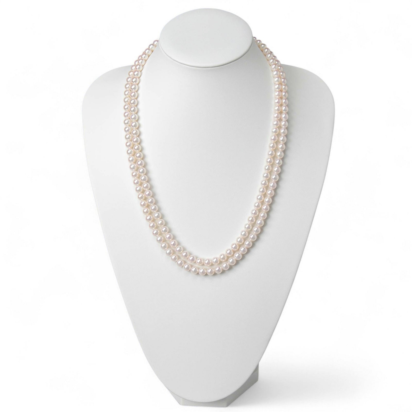 あこや本真珠 2連パールネックレス パールホワイト系 7.0-7.5mm [60cmロング] AAB ラウンド ビーンズクラスプ（silver）[n2]（アコヤ本真珠 入学式　結婚式 パーティ フォーマル）