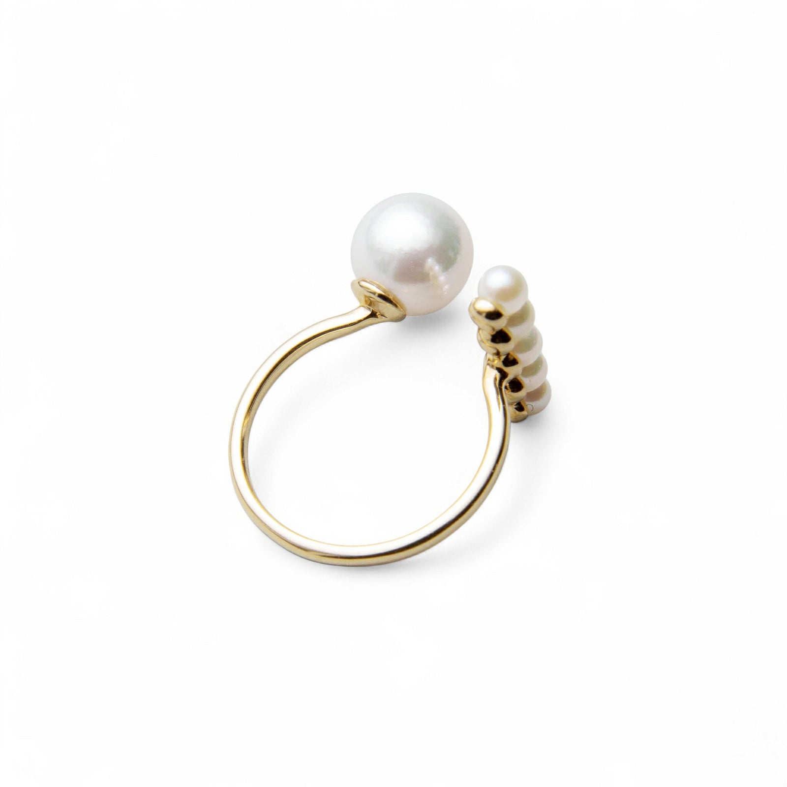 あこや真珠 フォークリング ホワイト系 3.0-8.0mm BBB ラウンド K10YG 《enSTYLE》[n4](パール 指輪 ギフト プレゼント ベビーパール ゴールド レディース)