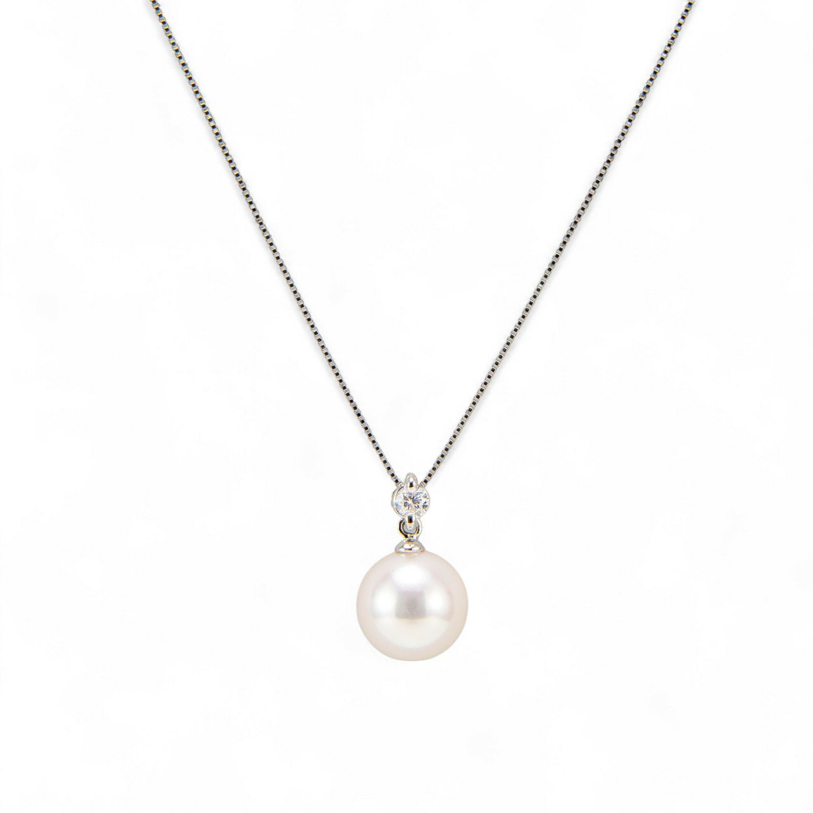 オーロラ花珠真珠 鑑別書付 1粒ダイヤ パールペンダント（45cmチェーン付） 8.5-9.0mm AAA  PT900/PT850 ホワイトゴールド 0.07ct [n3][高品質 プレミアム]