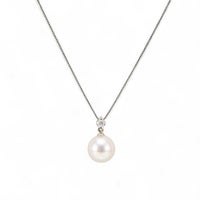 オーロラ花珠真珠 鑑別書付 1粒ダイヤ パールペンダント（45cmチェーン付） 8.5-9.0mm AAA  PT900/PT850 ホワイトゴールド 0.07ct [n3][高品質 プレミアム]