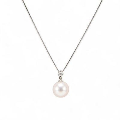オーロラ花珠真珠 鑑別書付 1粒ダイヤ パールペンダント（45cmチェーン付） 8.5-9.0mm AAA  PT900/PT850 ホワイトゴールド 0.07ct [n3][高品質 プレミアム]