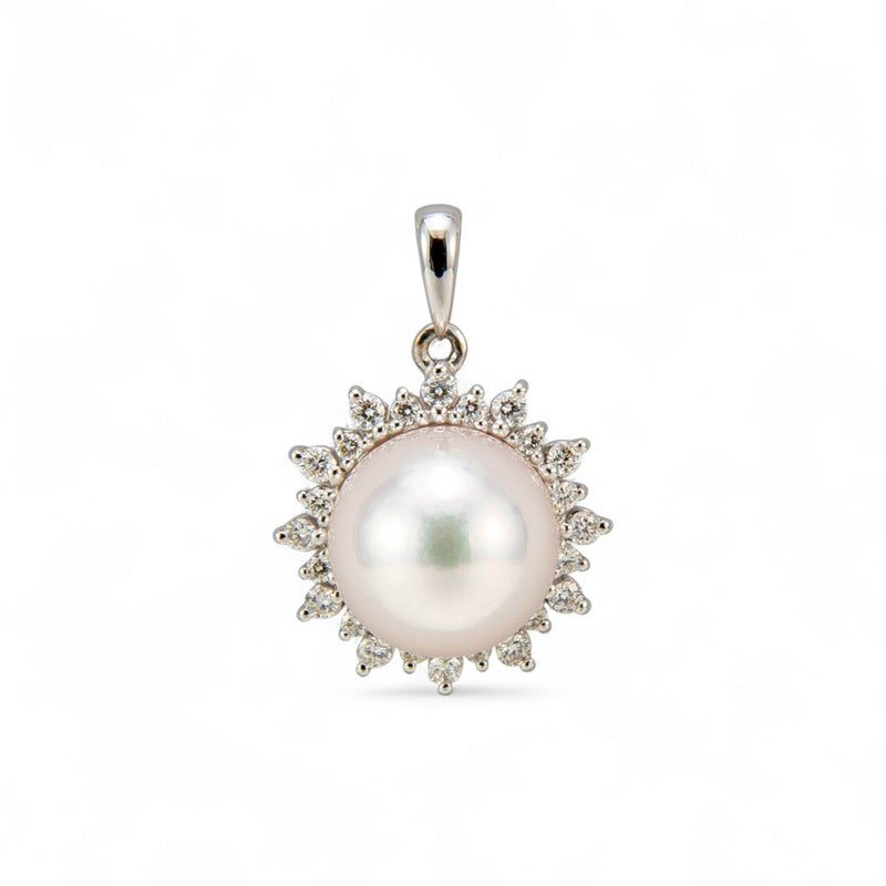 オーロラ花珠真珠 鑑別書付 ダイヤで囲んだ パールペンダントトップ  8.5-9.0mm AAA K18WG ホワイトゴールド 0.18ct [n3][高品質 プレミアム]