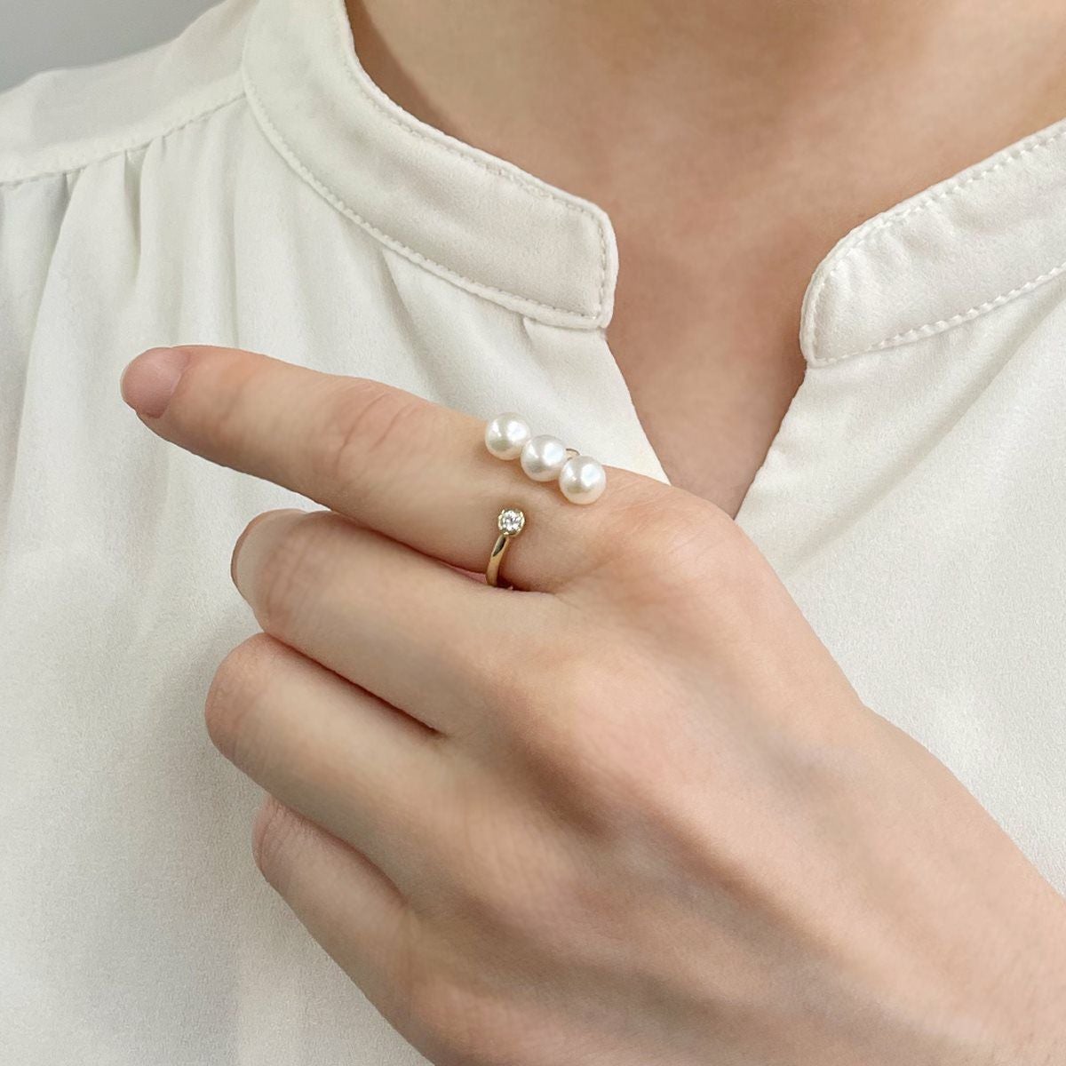 Carina あこや真珠 フォークリング5.0-6.0mm K10WG/K10YG | あこや真珠