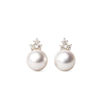 オーロラ花珠真珠 ピアス8.0-8.5mm K18WG -Premium-