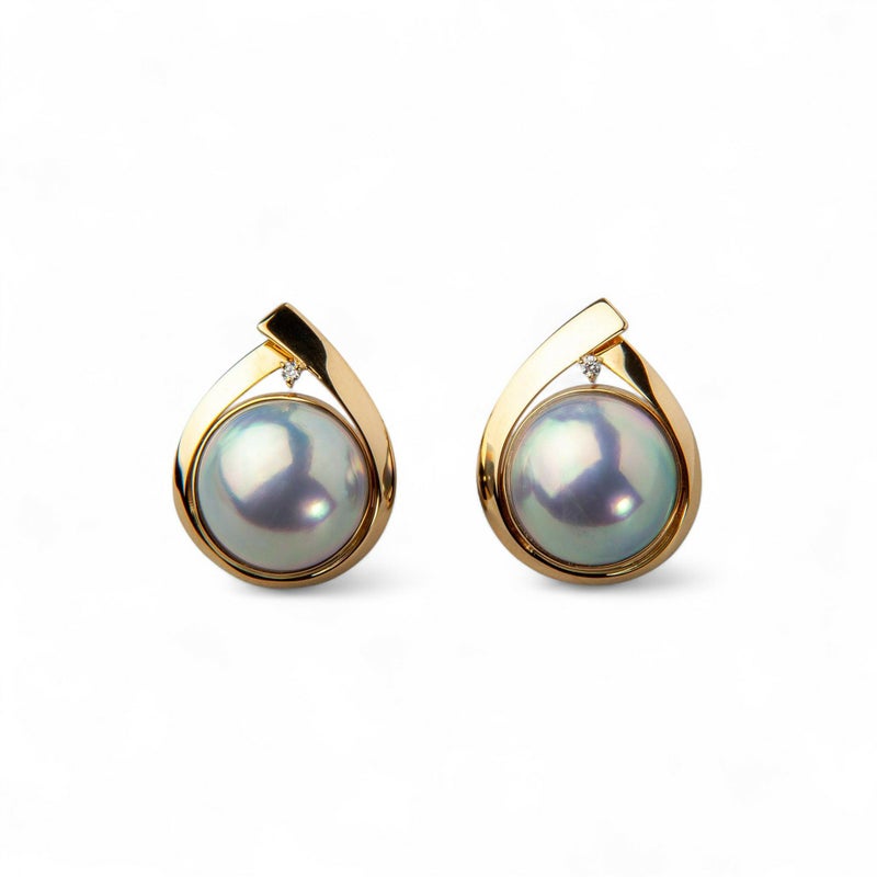 マベ真珠 ピアス11mmUP K18YG