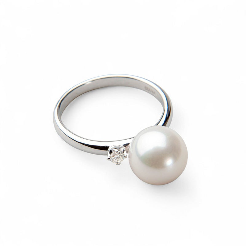 あこや真珠 9.0-9.5mm ダイヤ1石 パールリング 9.0mmUP AAB Pt900  0.05ct