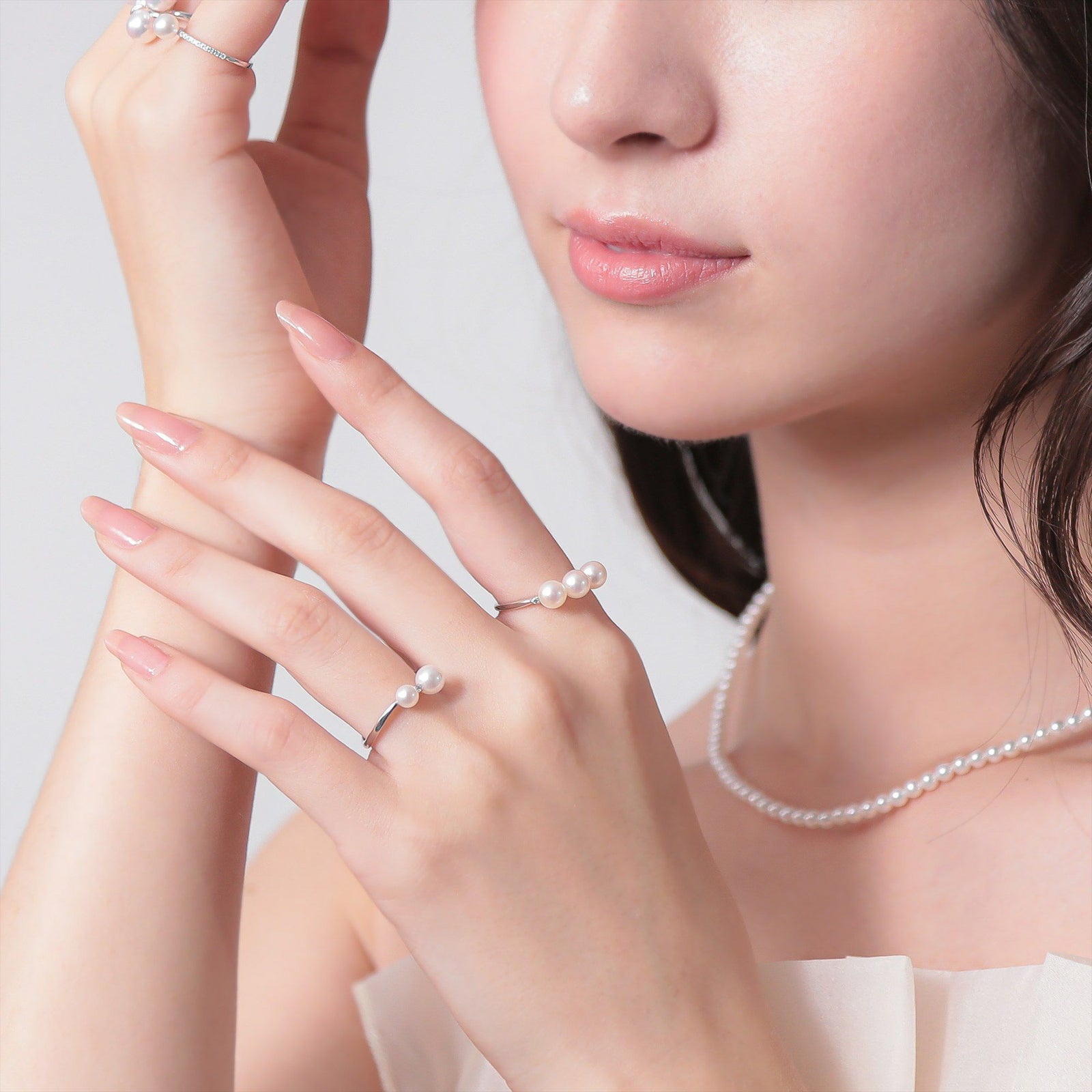 あこや真珠 トリプルパールリング ～Carina(カリーナ)～ ホワイト系 5.5-6.0mm K10WG/YG