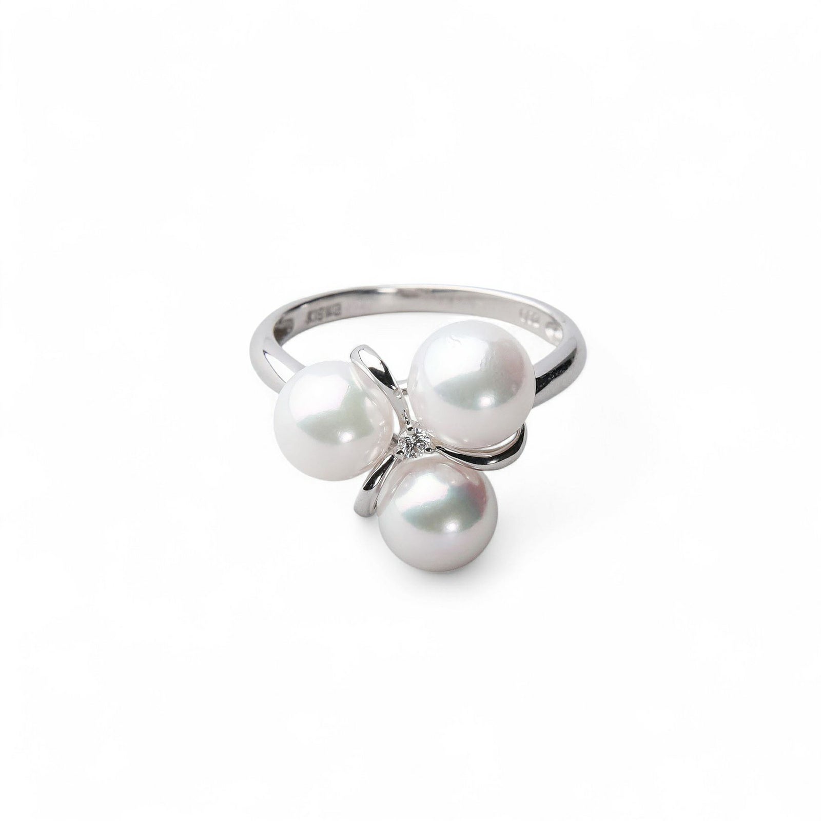 あこや真珠 3粒 ダイヤリング 6.5-7.0mm D0.02 K18WG